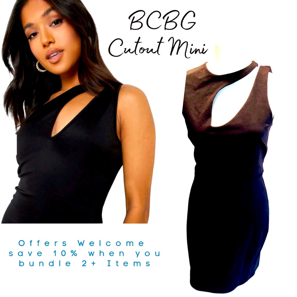 BEBE Black Cutout Shoulder Dress Size Medium - Picture 4 of 15